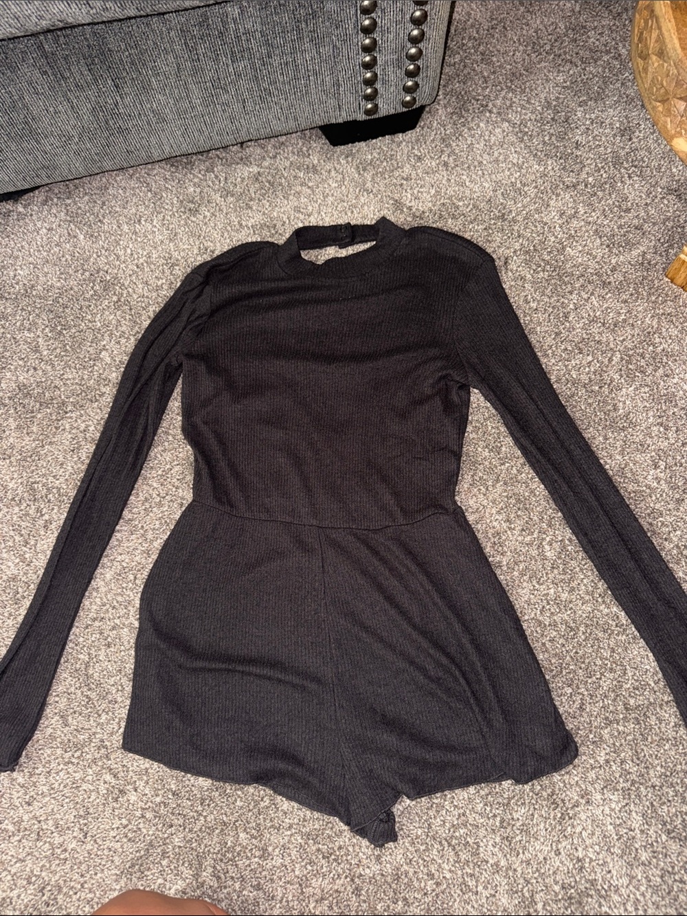 Women's dark grey Long-Sleeve Knit Romper
